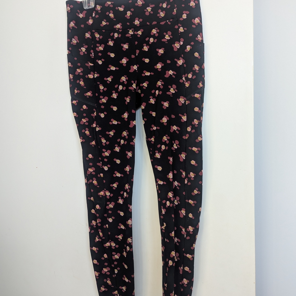 CAbi Black Leggings with Pink Floral Design